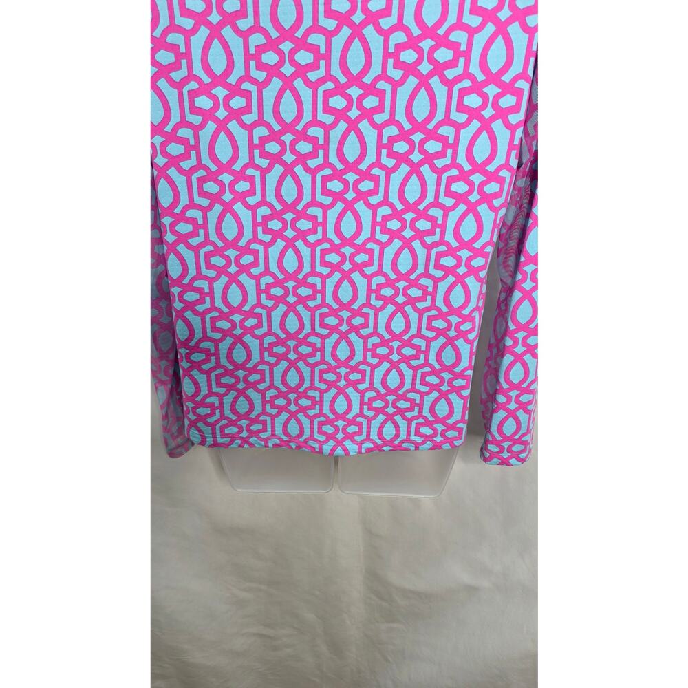 IBKUL Womens Medium Long Sleeve 1/4 Zip Golf Shirt UPF Pink Blue Geometric - Picture 10 of 10